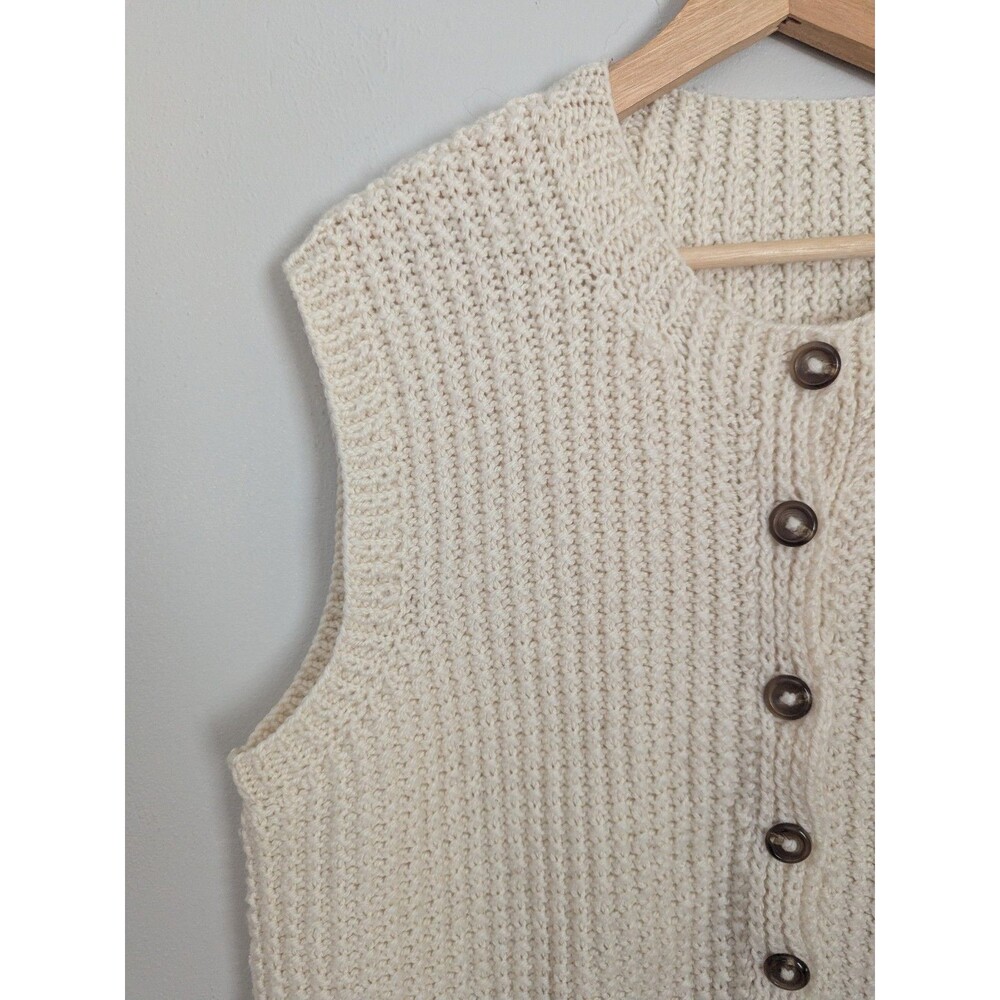 Handmade Crochet Knit Sweater Vest Ivory Cream Boho Button Front Cozy Womens L - Picture 3 of 7